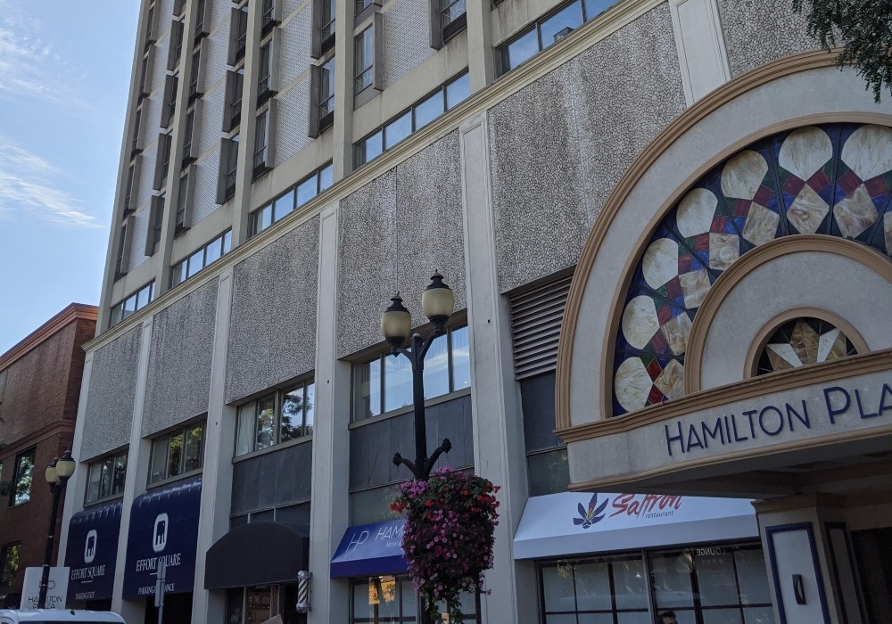 Office Building showing an entrance sign reading "Hamilton Pla"